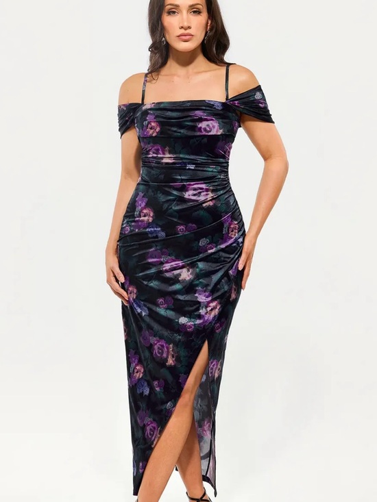 Popilush Dresses & Skirts - Shapewear Off Shoulder Shine Ruched Sculpting Maxi Dress size M